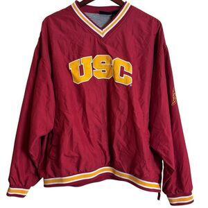 Vintage USC Trojans Men's Size XL Windbreaker Pullover Jacket V Neck Burgundy